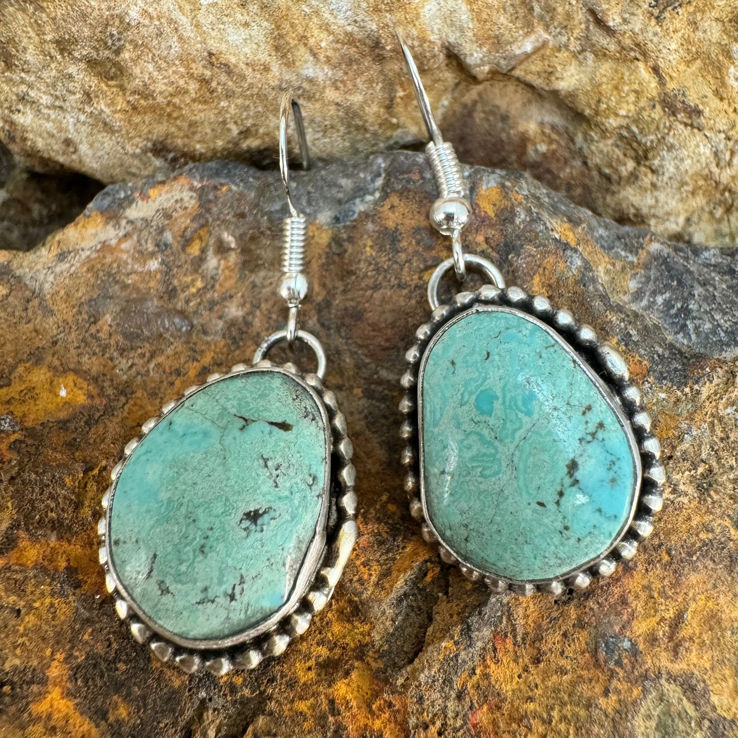 Dry Creek Turquoise Sterling Silver Earrings by Mary Tso