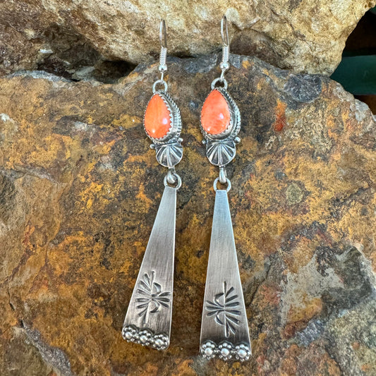 Orange Spiny Oyster Sterling Silver Earrings by Mary Tso