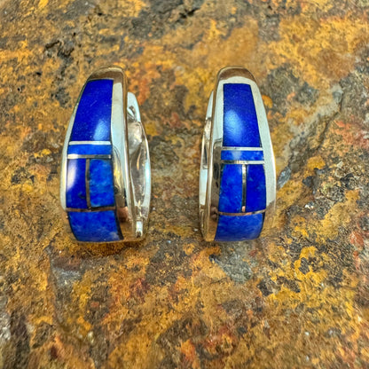 David Rosales Blue Water  Inlaid Sterling Silver Earrings Huggies