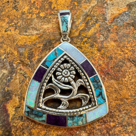 David Rosales Shalako Inlaid Sterling Silver Pendant