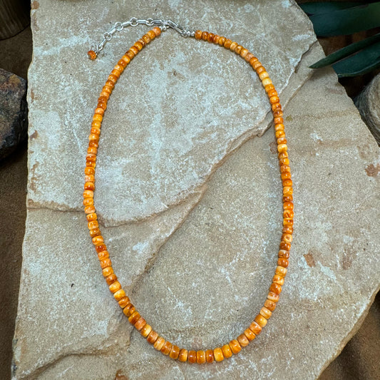 16-18" David Rosales Orange Spiny Oyster Sterling Silver Beaded Necklace