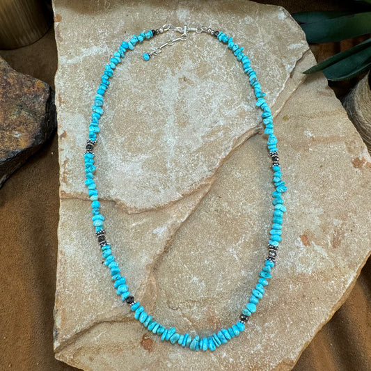 David Rosales Kingman Turquoise Sterling Silver Beaded Necklace