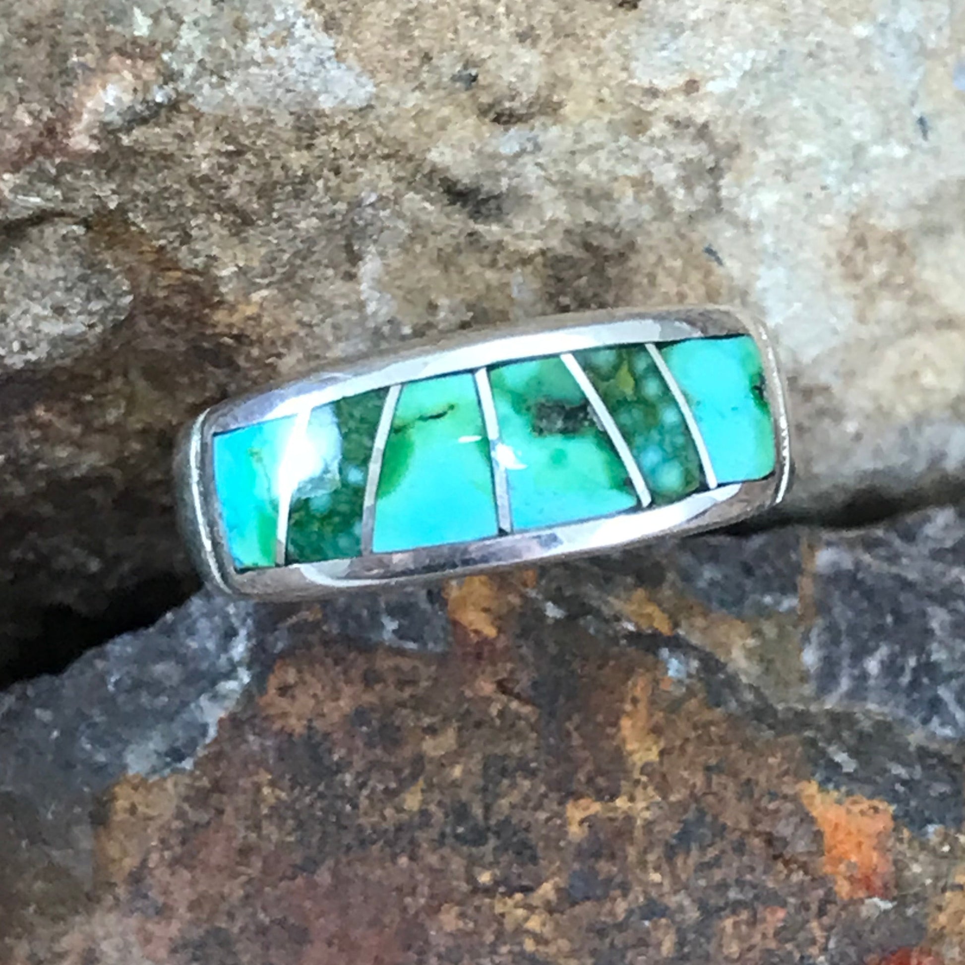 David Rosales Sonoran Gold Turquoise Inlaid Sterling Silver Ring