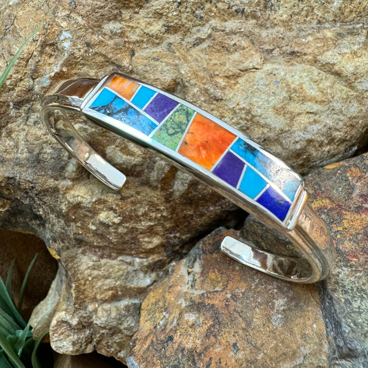 David Rosales Indian Summer Inlaid Sterling Silver Bracelet