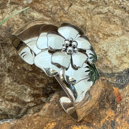 Sterling Silver 3D Flower Cuff Bracelet by Artie Yellowhorse