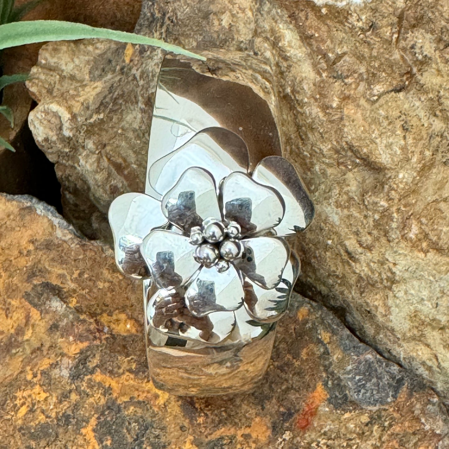 Sterling Silver 3D Flower Cuff Bracelet by Artie Yellowhorse