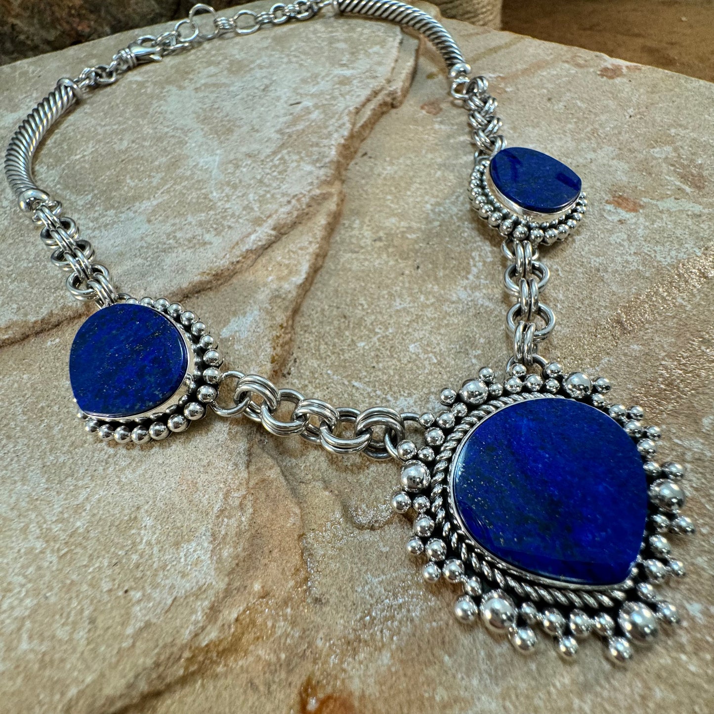 Lapis Sterling Silver Lariat Necklace by Artie Yellowhorse