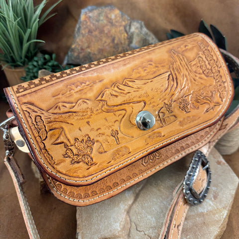 Hand Tooled 'Native Landscape' Leather Crossbody Purse by Stephen Vaughn Leatherworks