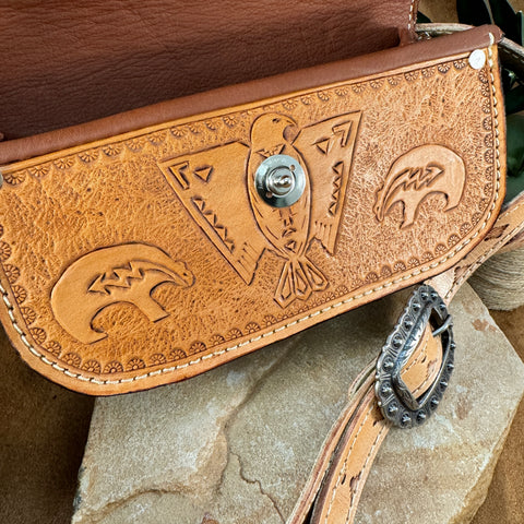 Hand Tooled 'Native Landscape' Leather Crossbody Purse by Stephen Vaughn Leatherworks