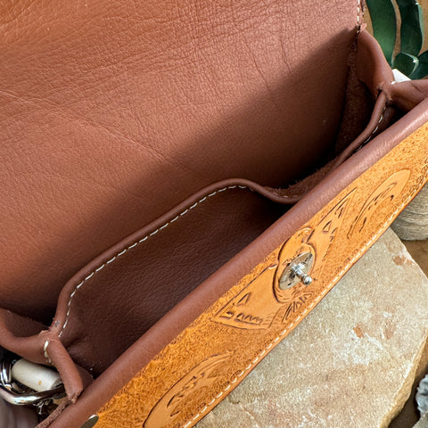 Hand Tooled 'Native Landscape' Leather Crossbody Purse by Stephen Vaughn Leatherworks