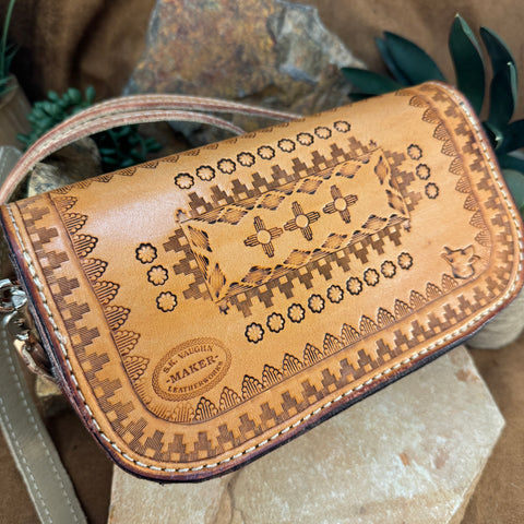 Hand Tooled 'Native Landscape' Leather Crossbody Purse by Stephen Vaughn Leatherworks