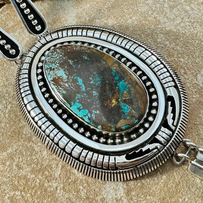 Pilot Mountain Turquoise Sterling Silver Necklace by Jonathan Nez