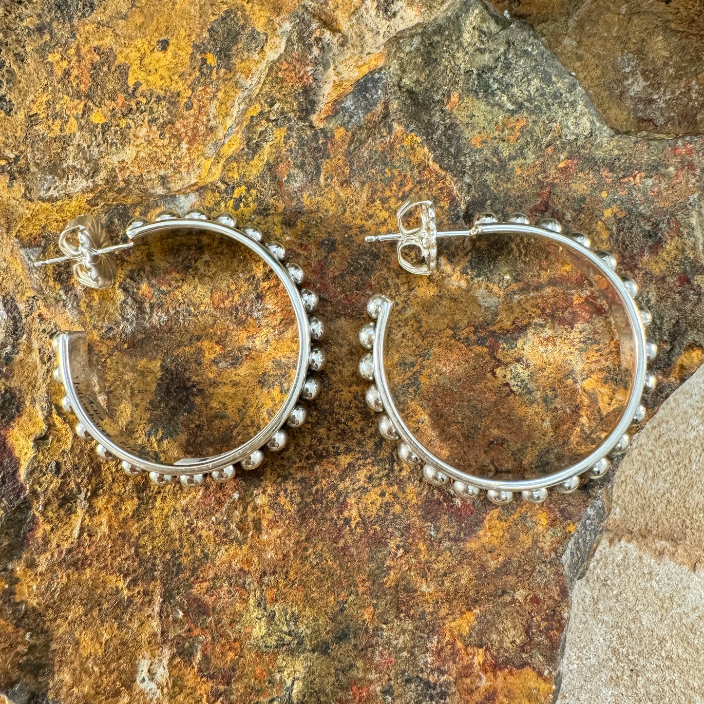 Sterling Silver Hoop Center Dot Earrings by Artie Yellowhorse - Medium