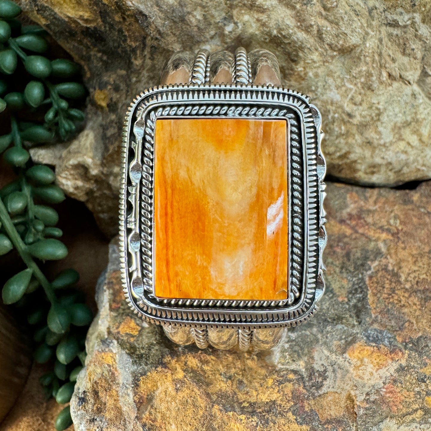 Orange Spiny Oyster Sterling Silver Bracelet by Artie Yellowhorse