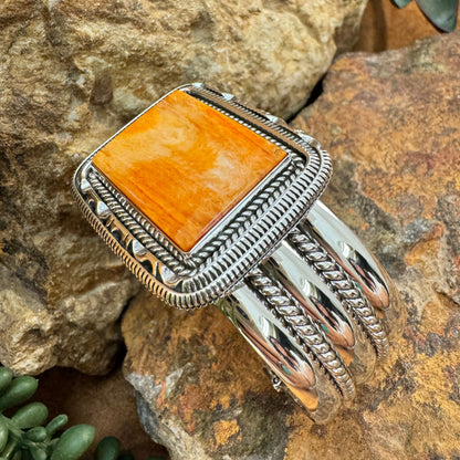 Orange Spiny Oyster Sterling Silver Bracelet by Artie Yellowhorse