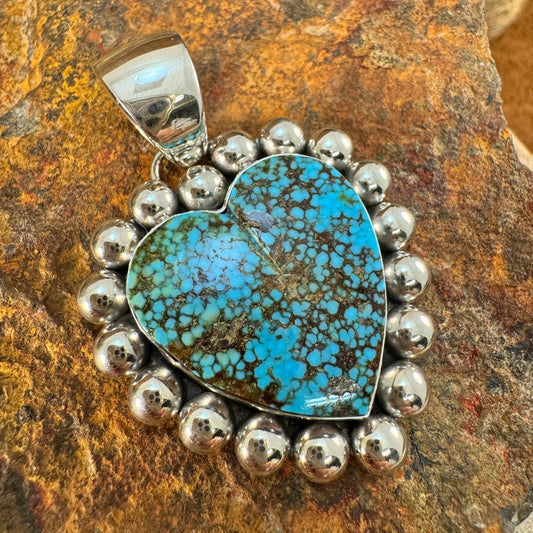 Kingman Web Turquoise Sterling Silver Pendant Heart by Artie Yellowhorse