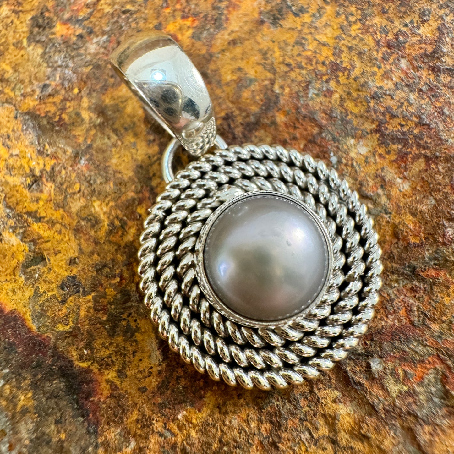 Sterling Silver Pendant with Grey Fresh Water Pearl by Artie Yellowhorse