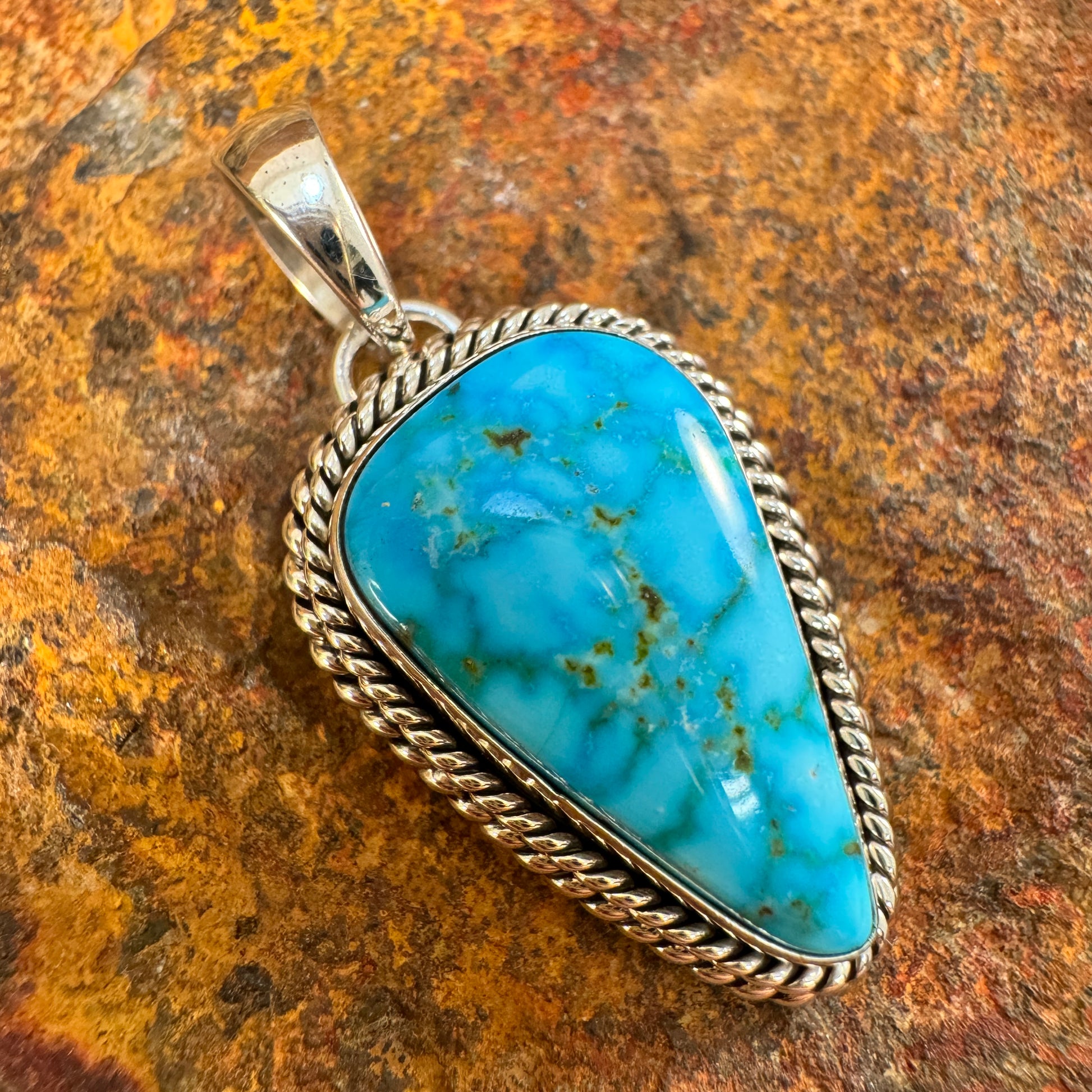 Kingman Turquoise Sterling Silver Pendant by Artie Yellowhorse