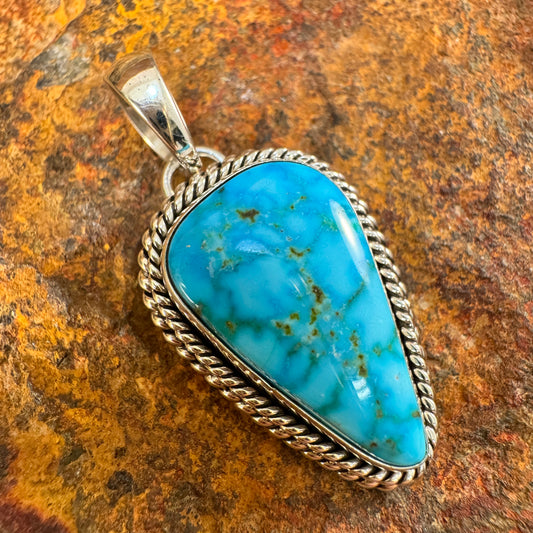 Kingman Turquoise Sterling Silver Pendant by Artie Yellowhorse