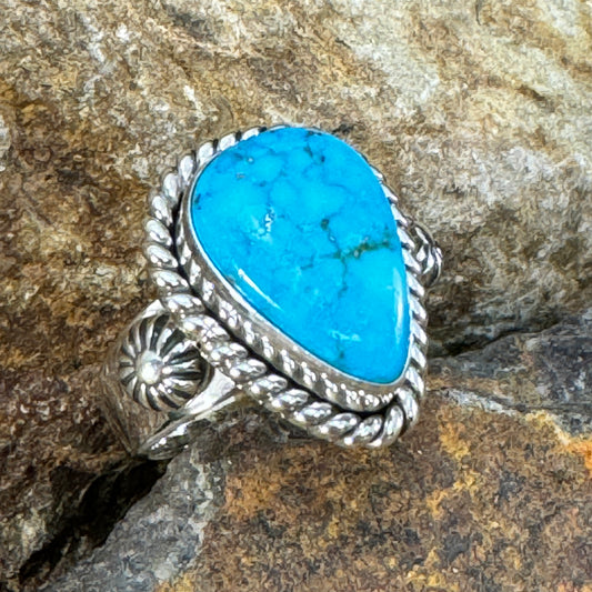 Kingman Turquoise Sterling Silver Ring by Artie Yellowhorse Size 6