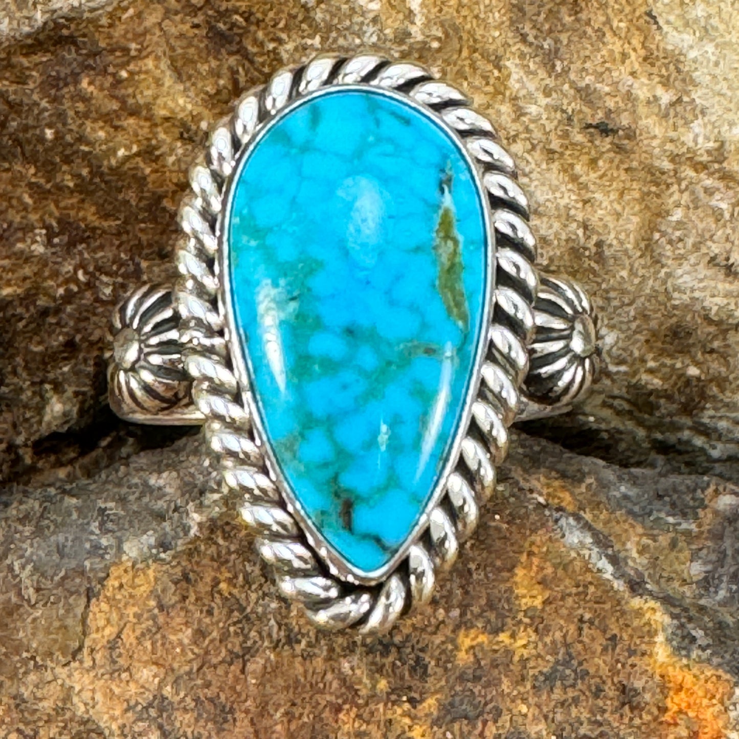 Kingman Turquoise Sterling Silver Ring by Artie Yellowhorse Size 7