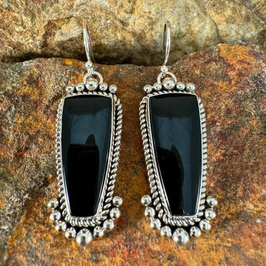 Black Onyx Sterling Silver Earrings by Artie Yellowhorse