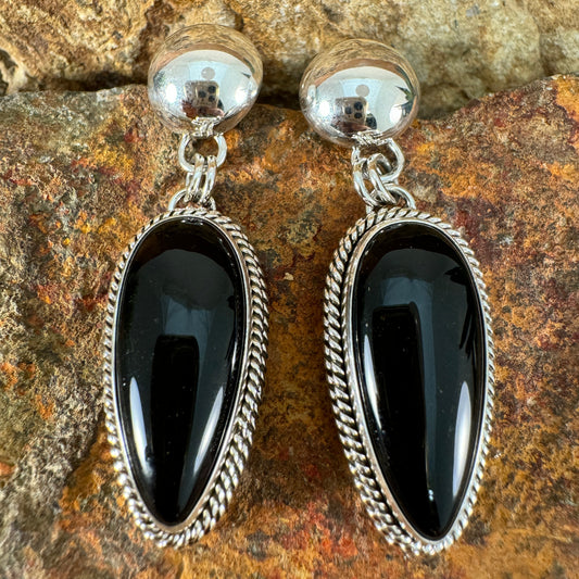 Black Onyx Sterling Silver Earrings by Artie Yellowhorse