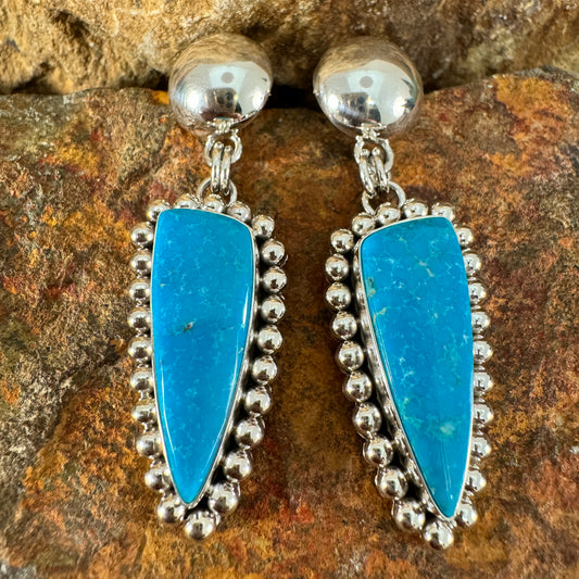 Kingman Turquoise Sterling Silver Earrings by Artie Yellowhorse