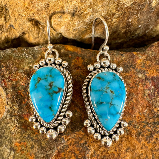 Kingman Turquoise Sterling Silver Earrings by Artie Yellowhorse