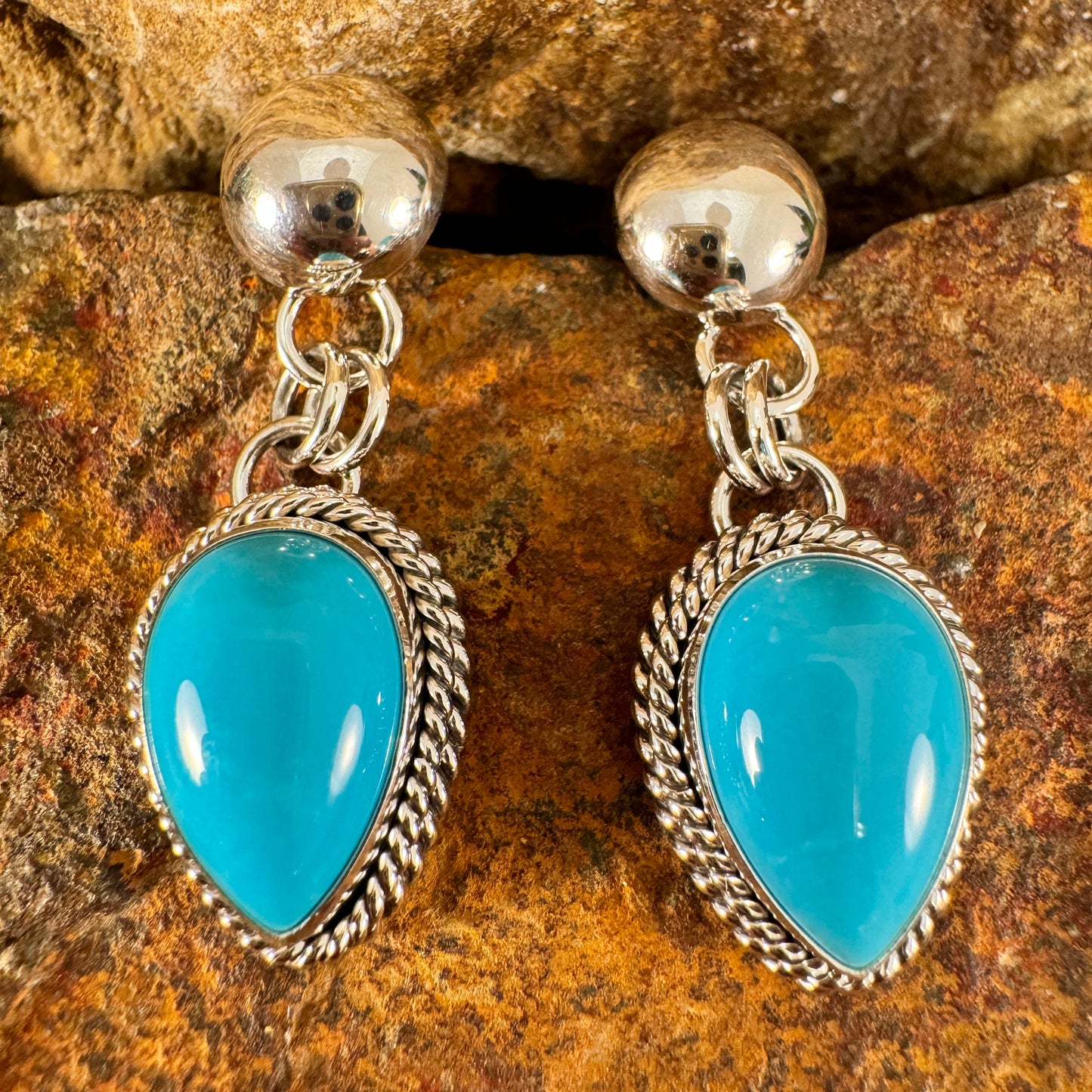 Sleeping Beauty Turquoise Sterling Silver Earrings by Artie Yellowhorse