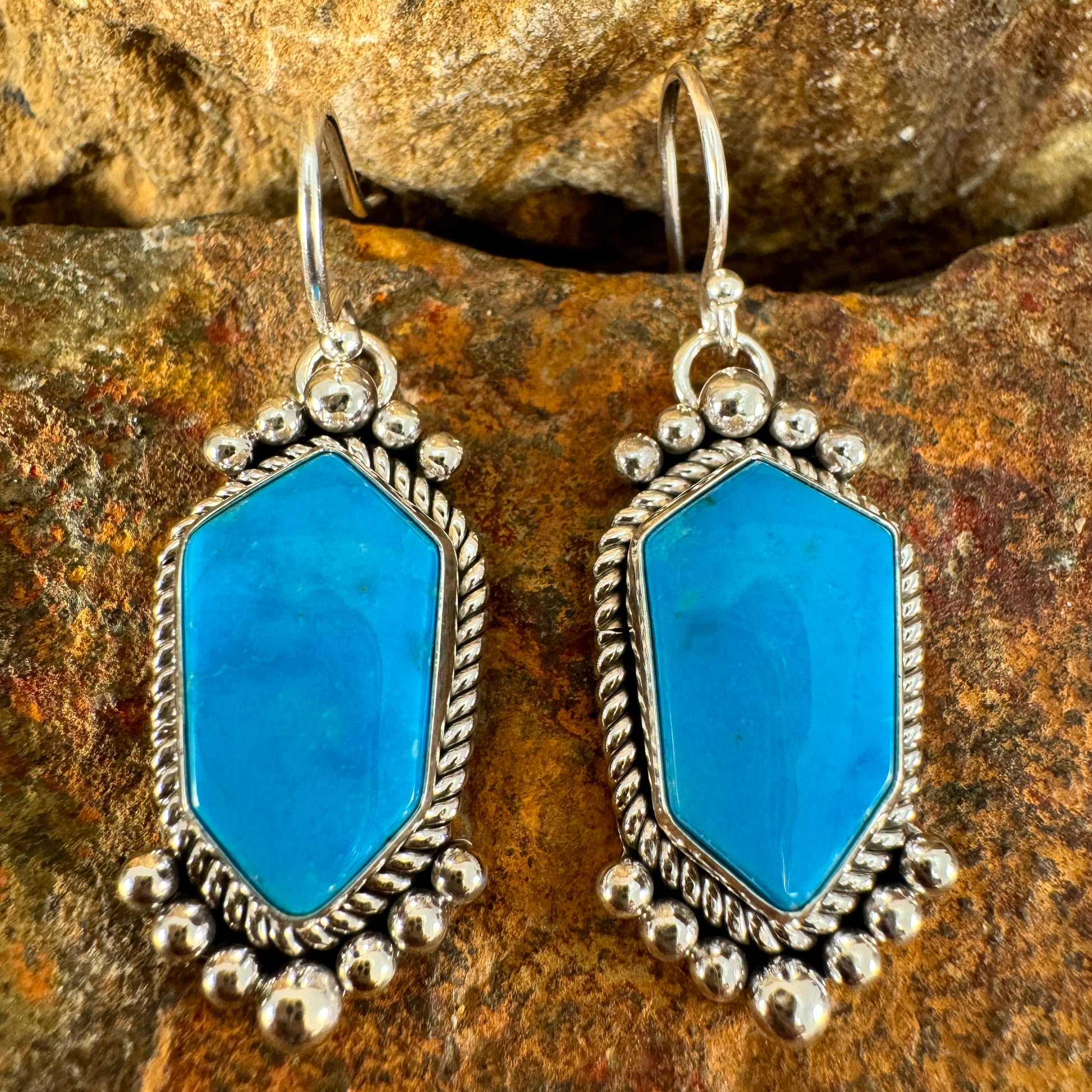 Sleeping Beauty Turquoise Sterling Silver Earrings by Artie Yellowhorse