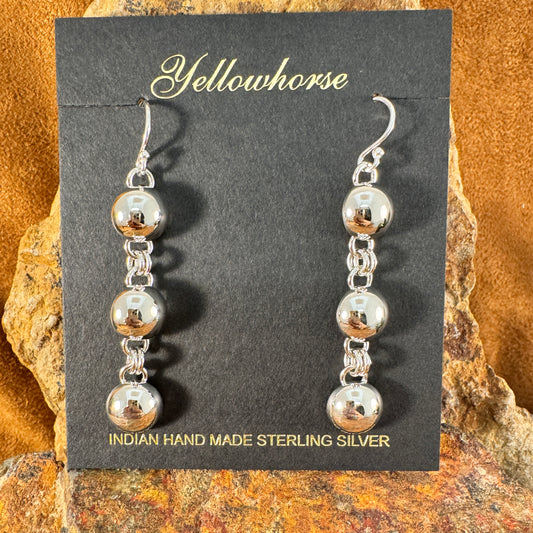 Traditional Sterling Silver 3 Drop Dome Earrings by Artie Yellowhorse