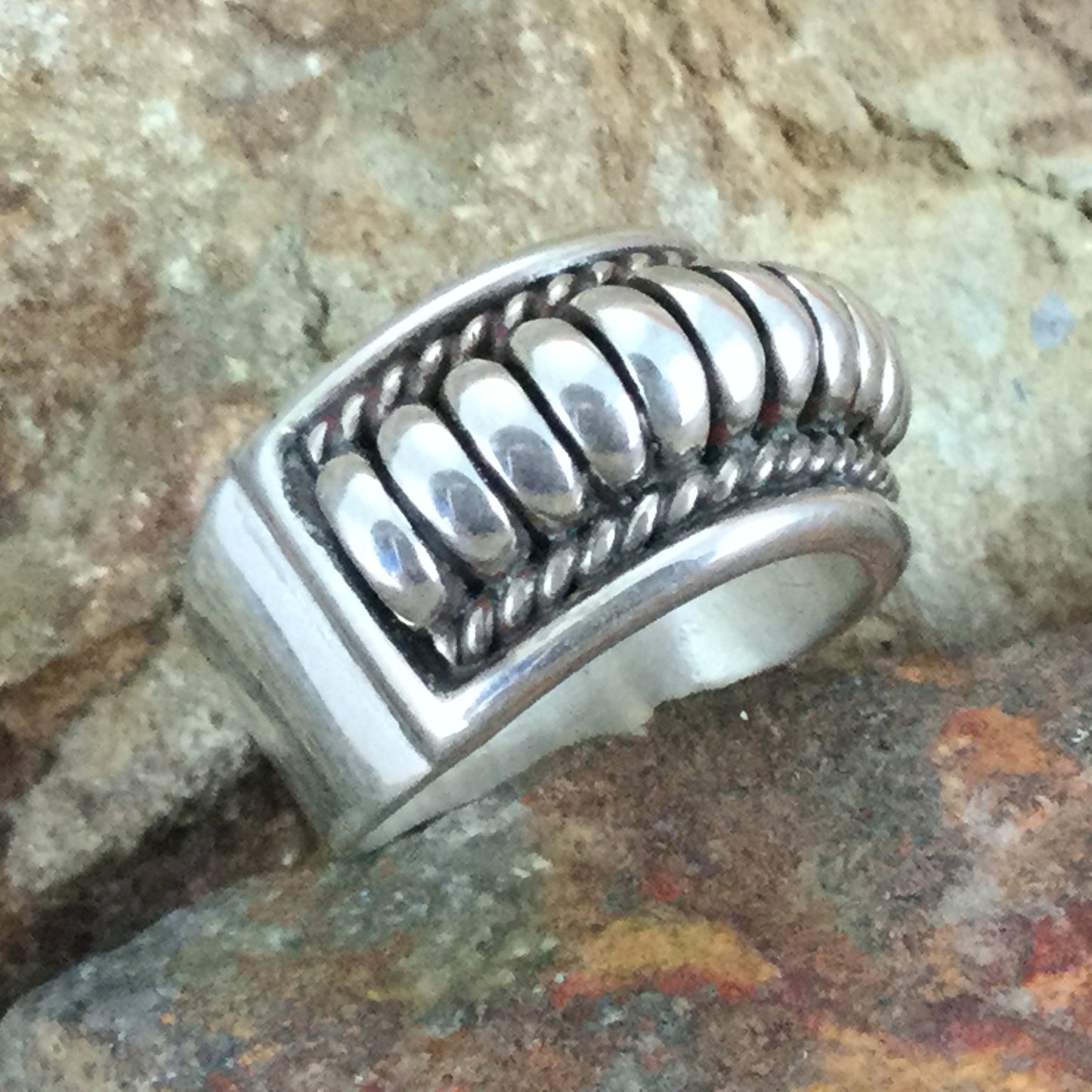 Traditional Sterling Silver Ring by Tom Charlie - Narrow - Size 6