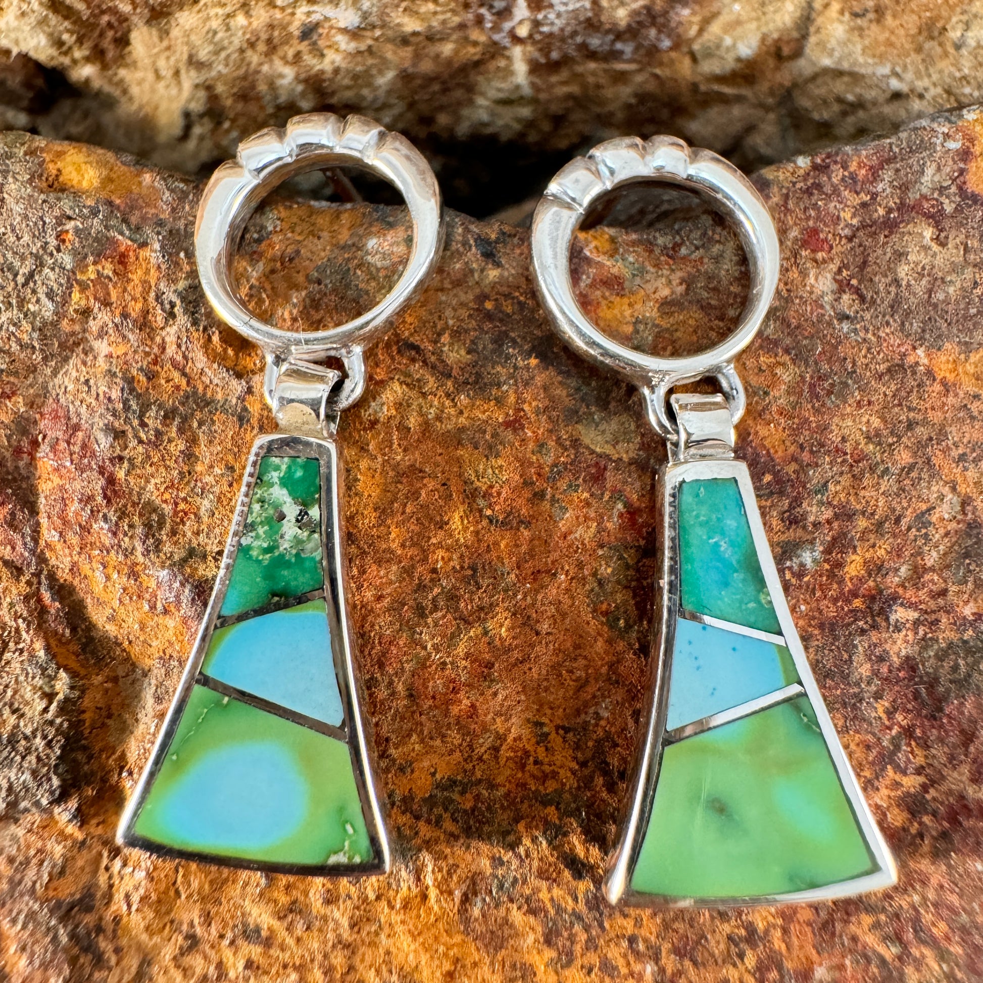 David Rosales Sonoran Gold Turquoise Inlaid Sterling Silver Earrings