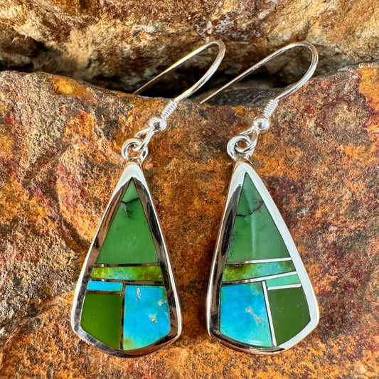 David Rosales Sonoran Gold Turquoise Inlaid Sterling Silver Earrings