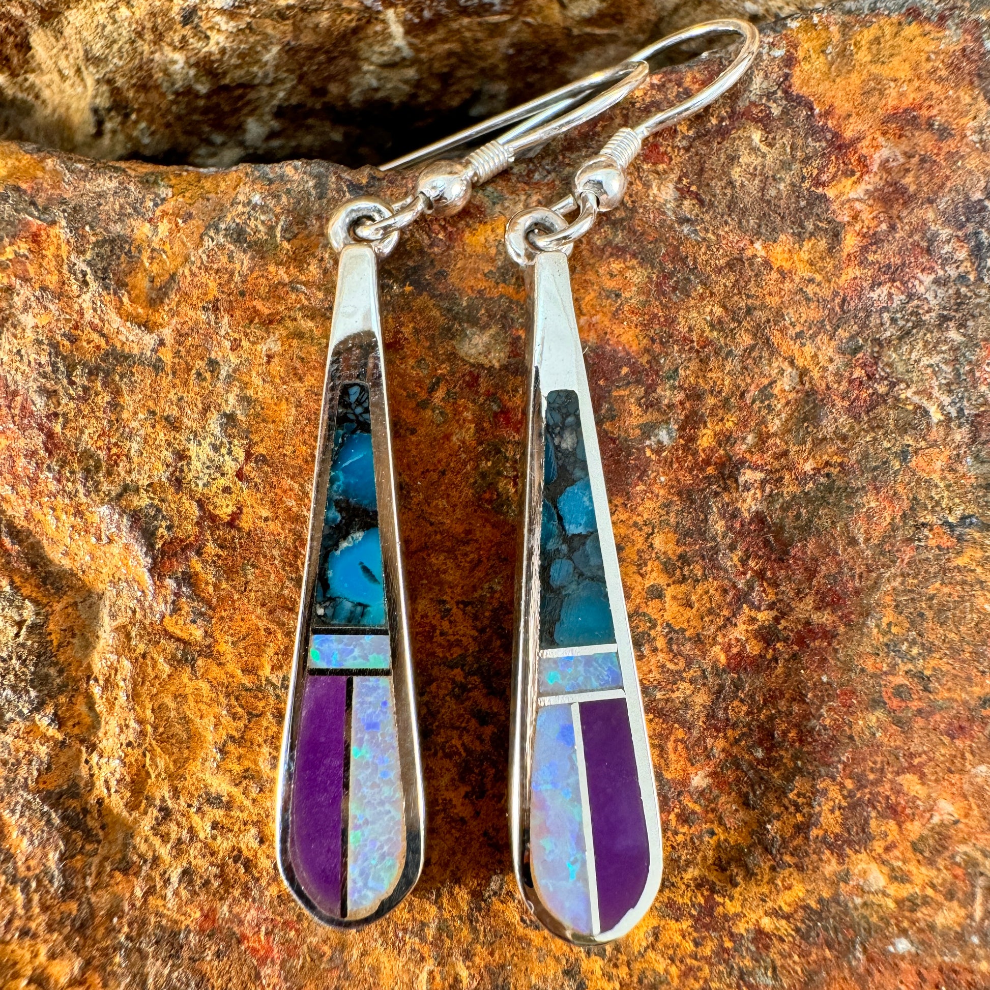 David Rosales Shalako Inlaid Sterling Silver Earrings