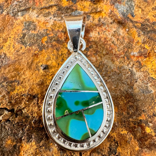 David Rosales Sonoran Gold Turquoise Inlaid Sterling Silver Pendant