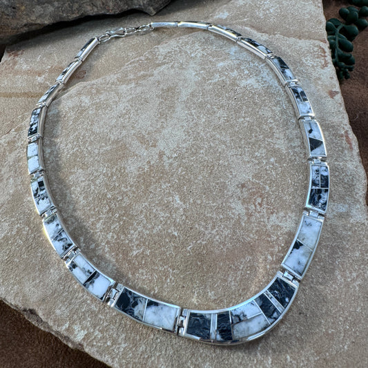 David Rosales White Buffalo Inlay Sterling Silver Necklace