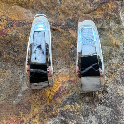 David Rosales White Buffalo Inlaid Sterling Silver Earrings Huggie