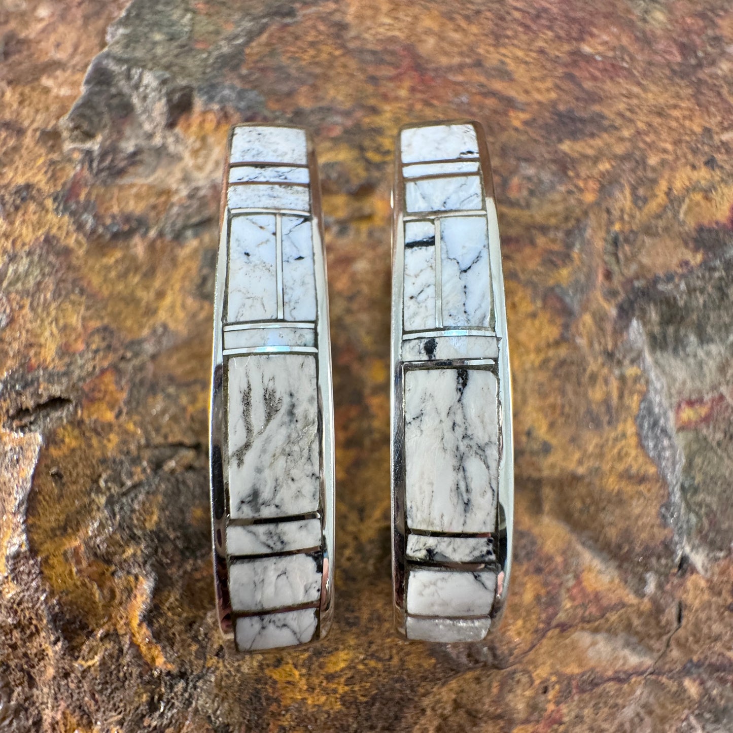 David Rosales White Buffalo Inlaid Sterling Silver Earrings