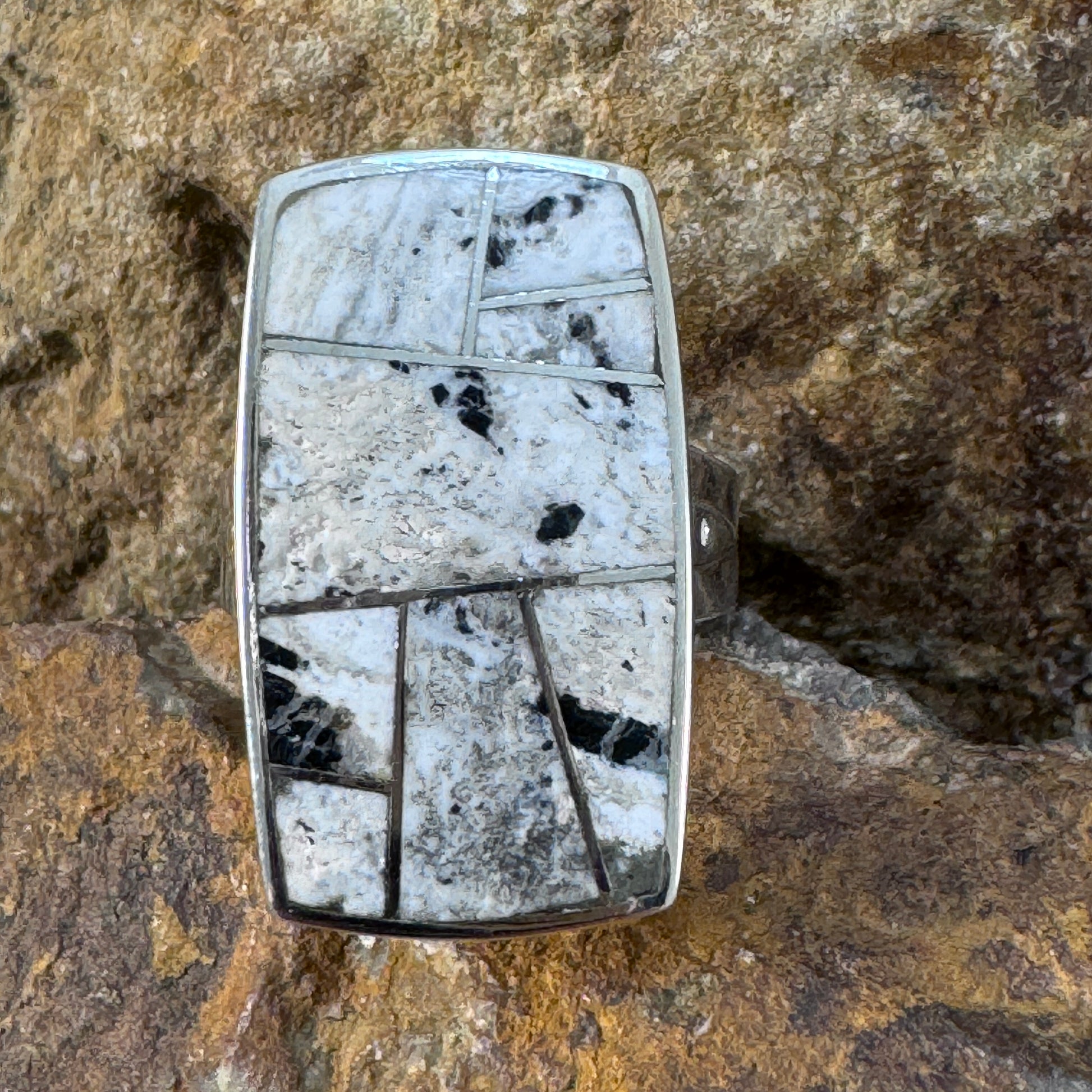 David Rosales White Buffalo Inlaid Sterling Silver Ring