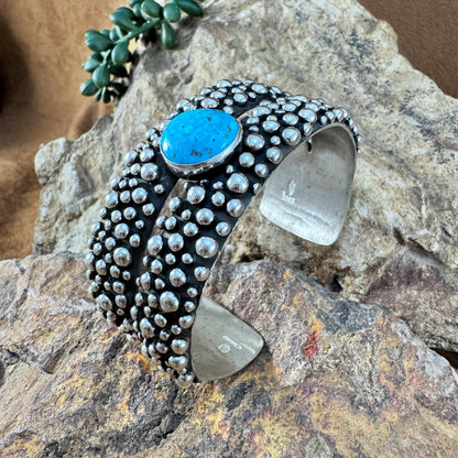 Million Drops Kingman Birdseye Turquoise Sterling Silver Bracelet by Ray Coriz