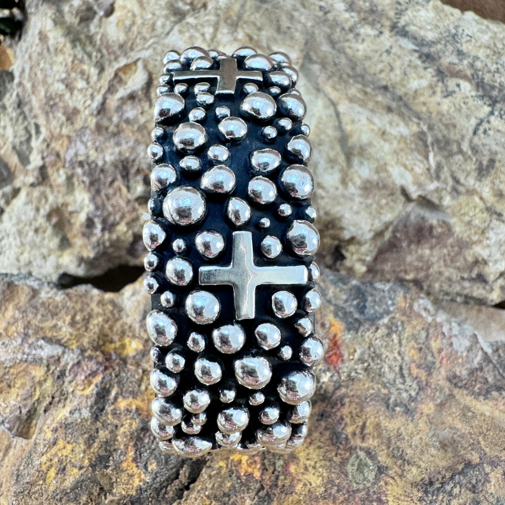 Million Drops Cross Sterling Silver Cuff Bracelet by Ray Coriz