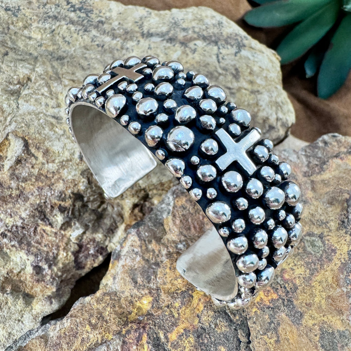 Million Drops Cross Sterling Silver Cuff Bracelet by Ray Coriz