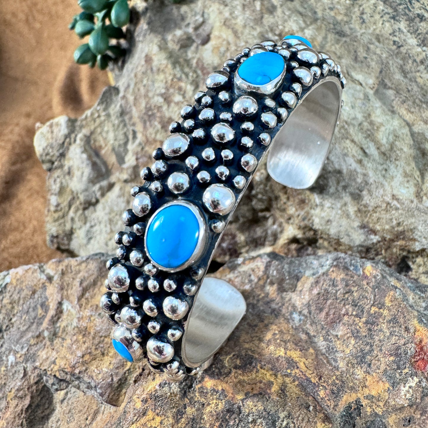 Million Drops Kingman Turquoise Sterling Silver Cuff Bracelet by Ray Coriz