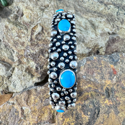 Million Drops Kingman Turquoise Sterling Silver Cuff Bracelet by Ray Coriz