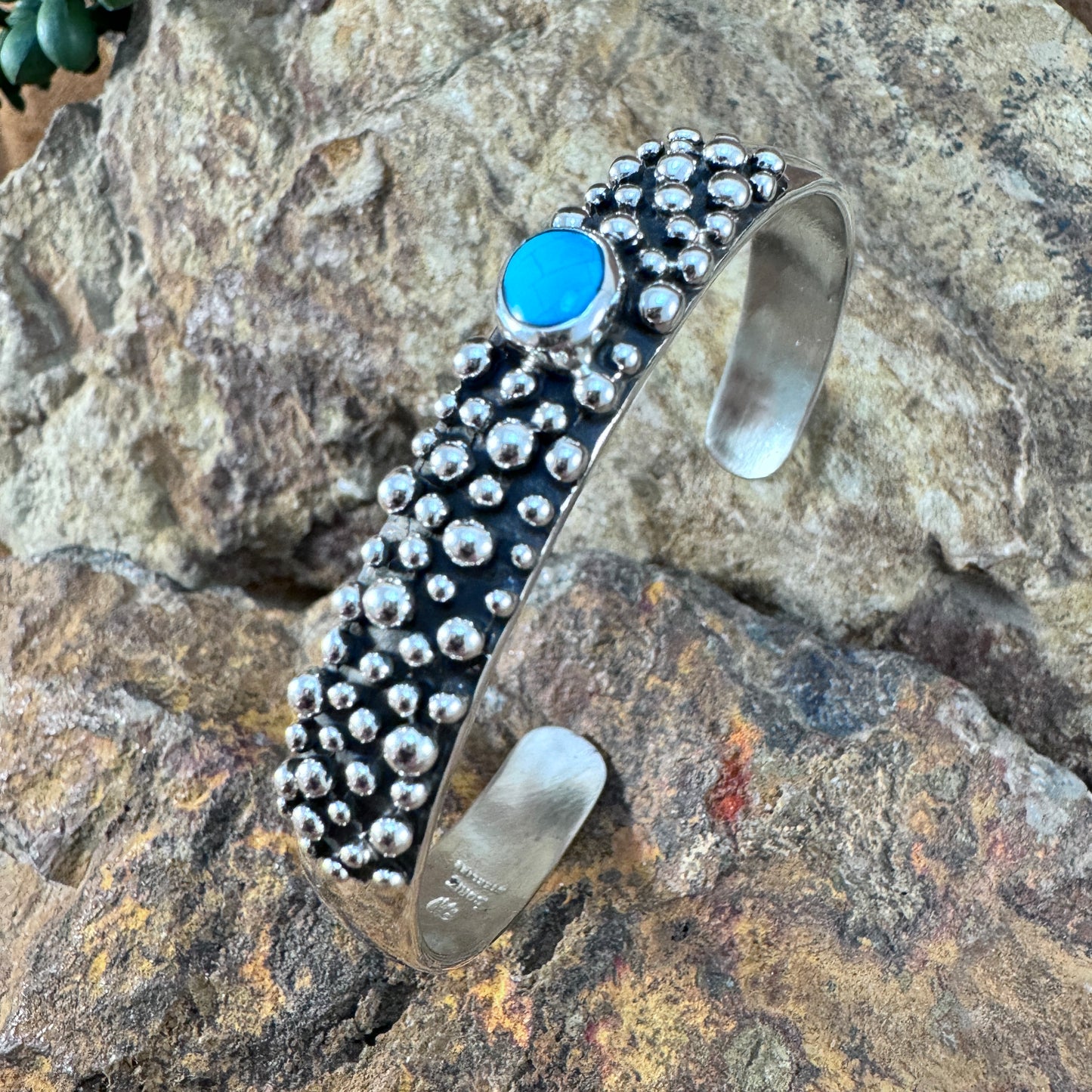 Million Drops Kingman Turquoise Sterling Silver Cuff Bracelet by Ray Coriz