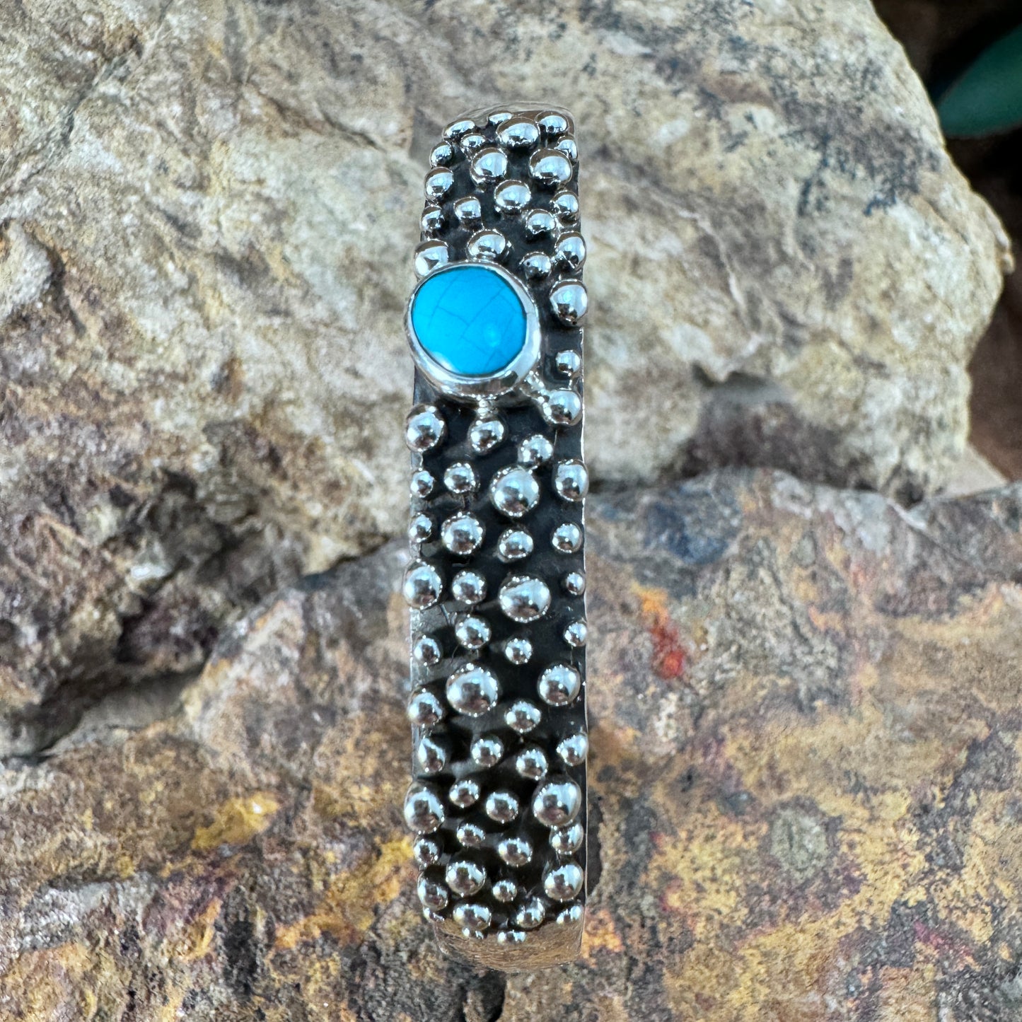 Million Drops Kingman Turquoise Sterling Silver Cuff Bracelet by Ray Coriz