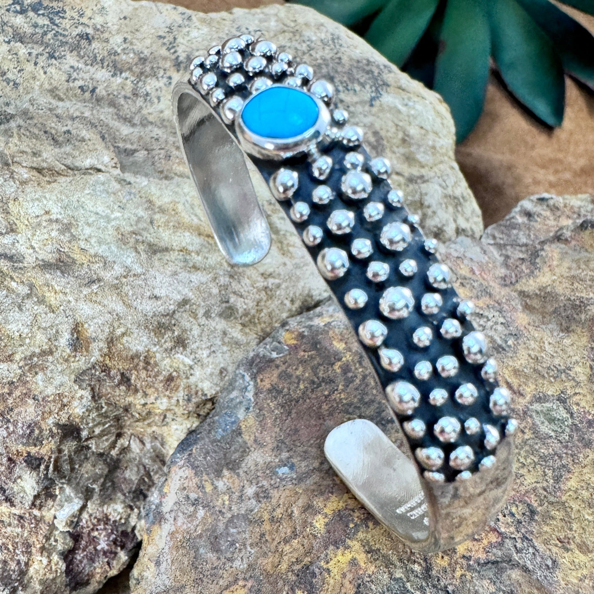 Million Drops Kingman Turquoise Sterling Silver Cuff Bracelet by Ray Coriz