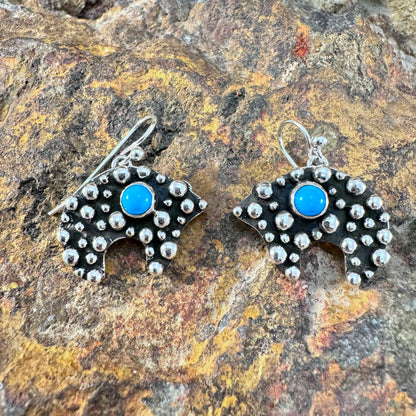 Million Drops Kingman Turquoise Sterling Silver Earrings Bears by Ray Coriz